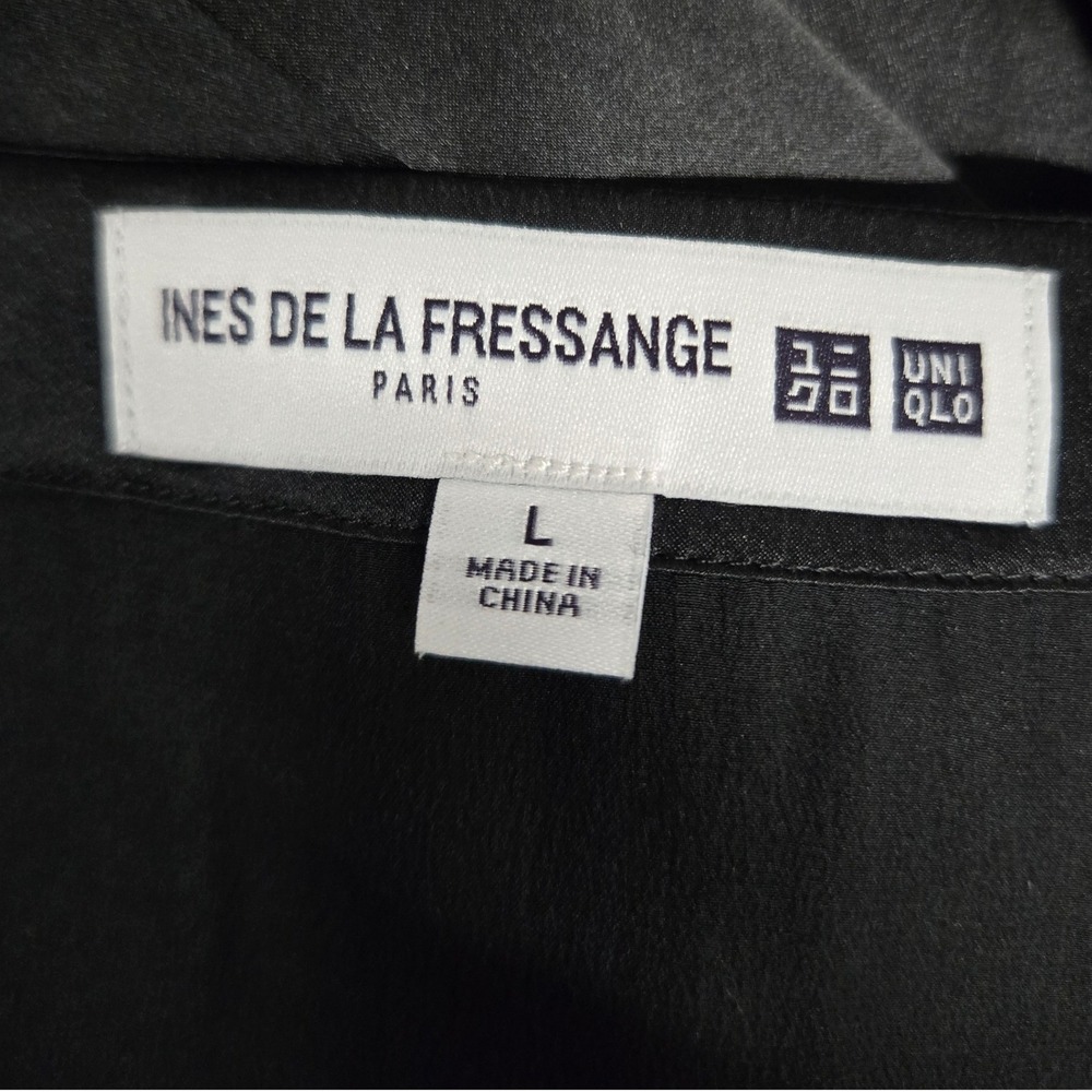 Uniqlo Ines De La Fressange 100% Silk Wrap Midi Dress Long Sleeve Black Size L - Picture 3 of 10